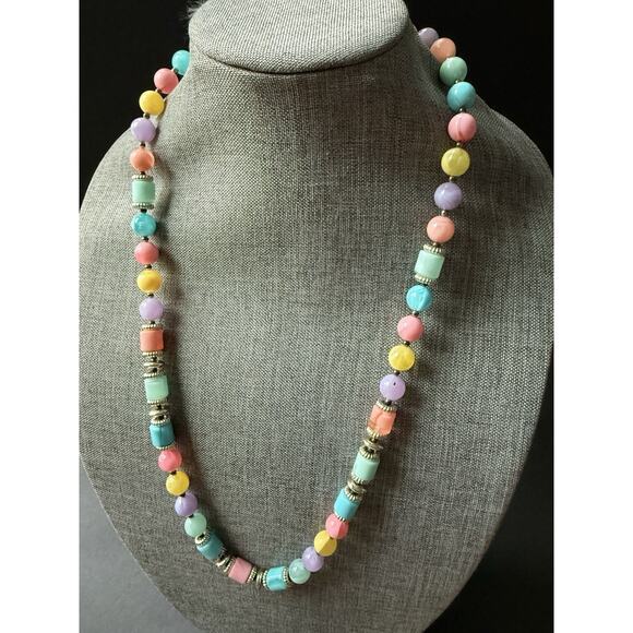 Unbranded Jewelry - Vintage 80s Lucite Long Necklace Colorful Beaded Bead Fruit Salad 30” Artsy